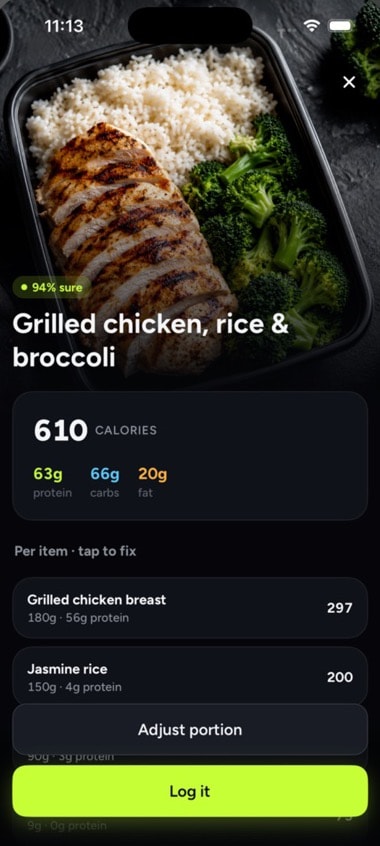 Macro app scanning a meal and showing its macros